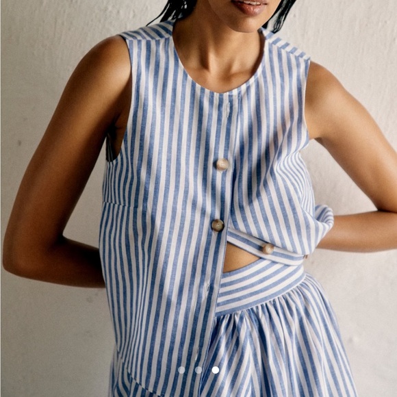 Sezane Blue and White Striped Blouse - Picture 1 of 4